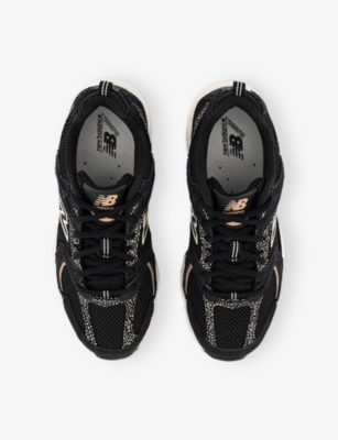 New Balance Womens Black White Leopard Mr530 Suede And Mesh Trainers In Black