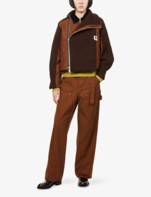 Sacai Omens Dark Beige  X Carhartt Wip Duck Contrast-canvas Wool Jacket In Brown