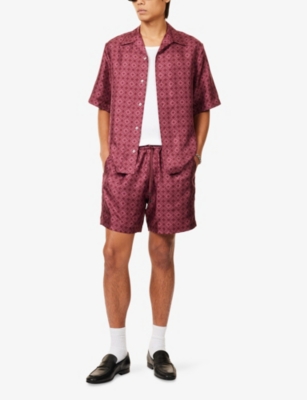 Amiri Mens Quad Graphic-print Silk Bowling Shorts Wine In Burgundy