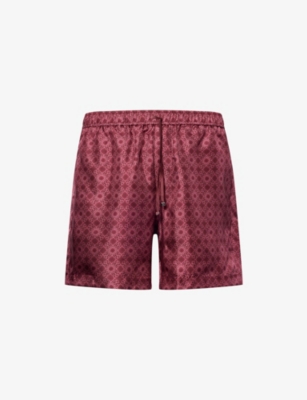 Amiri Mens Quad Graphic-print Silk Bowling Shorts Wine In Burgundy