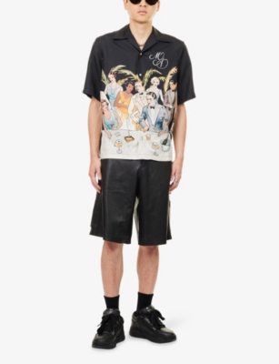 Amiri Mens Black Graphic-print Short-sleeve Silk Bowling Shirt In Black