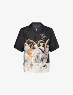 Amiri Mens Black Graphic-print Short-sleeve Silk Bowling Shirt In Black