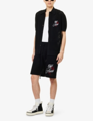 Amiri Mens Black Club  Crochet Woven Polo Shirt In Black
