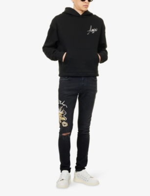 Amiri Mens Black Crystal Relaxed-fit Cotton-jersey Hoodie In Black
