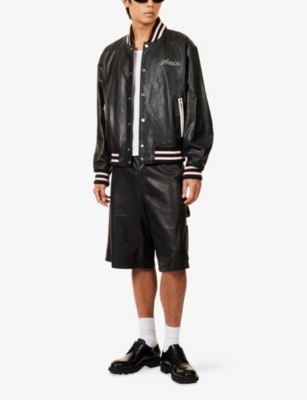 Amiri Leather Jacket With Elasticized Collar And Cuffs In Black
