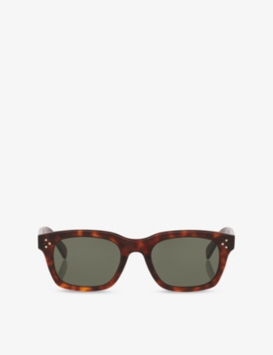 Celine: CL40232I 3-Dots Rectangle-Frame Tortoiseshell Acetate Sunglasses