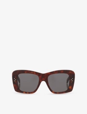 Celine: CL40321I 3-Dots Square-Frame Tortoiseshell Acetate Sunglasses