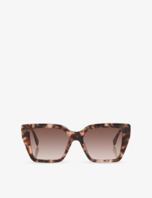 Fendi: FE40161I FF Diamonds Square-Frame Tortoiseshell Acetate Sunglasses