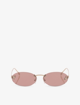 Fendi: FE4075US Fendi First Crystal Oval-Frame Metal Sunglasses