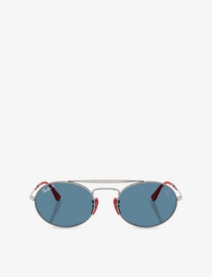 Ray-Ban: Ray-Ban x Scuderia Ferrari RB3775M Round-Frame Metal Sunglasses