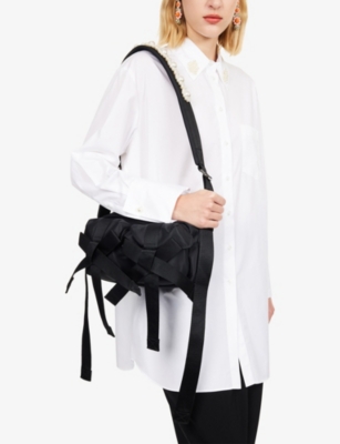 Simone Rocha Womens Black/pearl Bow Nylon Crossbody Bag In Black