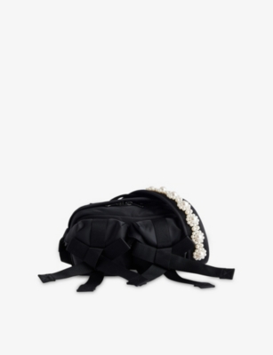 Simone Rocha Womens Black/pearl Bow Nylon Crossbody Bag In Black