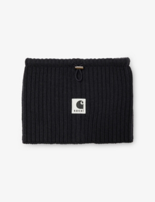 SACAI X CARHARTT WIP: Sacai x Carhartt WIP Drawstring Brand-Patch Wool Neck Warmer