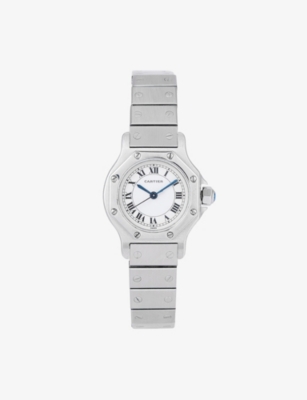 Reselfridges Watches Stainless Steel Pre-loved Cartier Santos Octagon Stainless-steel Automatic Watch In Metallic