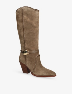 Dolce Vita Womens Khaki Jody Suede Heeled Boots Eur 37 / 4 Uk In Multi