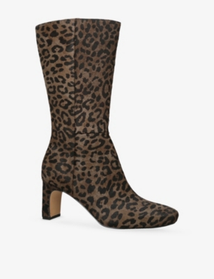 Dolce Vita Womens Blk/other Riggs Leopard-print Calf-hair Heeled Mid-calf Boots Eur 38/5 Uk In Animal Print