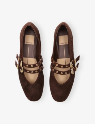 Dolce Vita Womens Dark Brown Baylee Grommet Suede Ballet Flats Eur 40 / 7 Uk In Brown