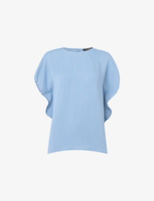 Whistles Womens Blue Short-sleeved Round-neck Woven Top In Multi