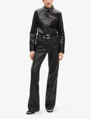 The Kooples Womens Black Patch-pocket Regular-fit Leather Shirt In Black
