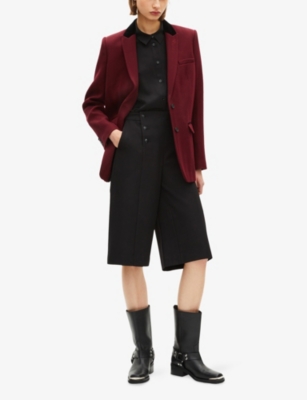 The Kooples Womens Velvet-collar Regular-fit Wool Blazer Wine Red In Burgundy
