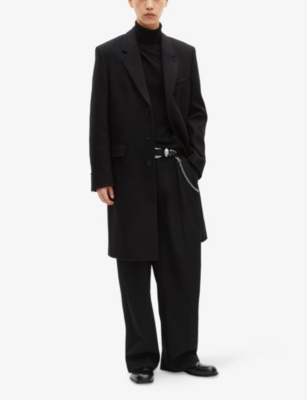 The Kooples Mens Black Peak-lapel Long-sleeve Wool-blend Coat In Black