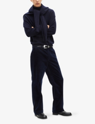 The Kooples Mens Navy Corduroy-textured Wide-leg Stretch-cotton Trousers In Blue