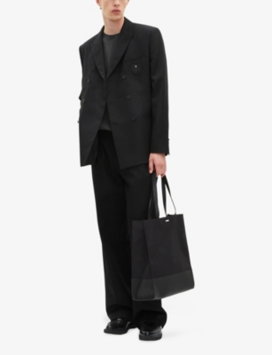 The Kooples Mens Black Crest-appliqué Double-breasted Woven Blazer In Black