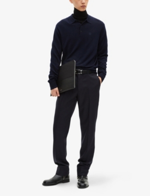 The Kooples Mens Navy Straight-leg Wool-blend Trousers In Black