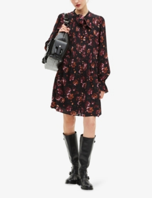 THE KOOPLES: Rose-Print Long-Sleeve Woven Mini Dress