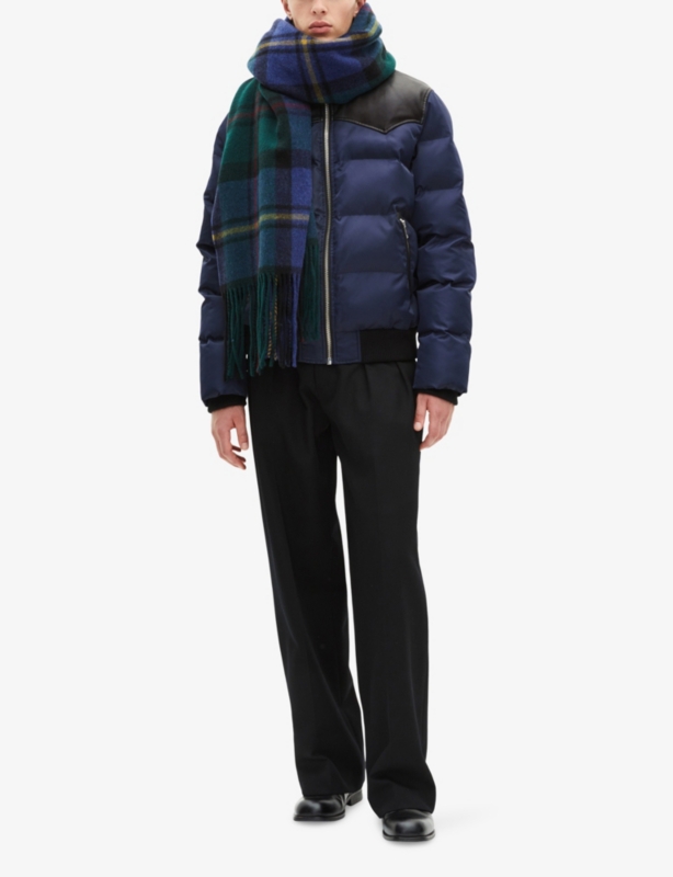 Leather-Yoke Padded Shell Puffer Jacket