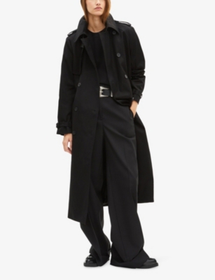 The Kooples Womens Black Padded-shoulder Double-breasted Cotton Trench Coat In Black