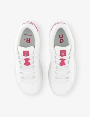 On Womens White Pink F The Roger Advantage Faux-leather Low-top Trainers In White
