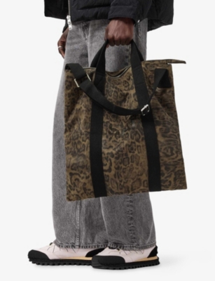 Allsaints Mens Leo Khaki/blac Kei Leopard-print Leather Backpack