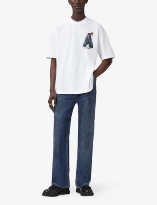 Allsaints Mens Optic White Defiance Graphic-print Cotton-jersey T-shirt In White
