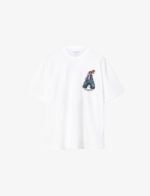 Allsaints Mens Optic White Defiance Graphic-print Cotton-jersey T-shirt In White