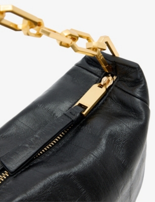 Allsaints Womens Black Madea Mini Eel-embossed Leather Shoulder Bag In Black