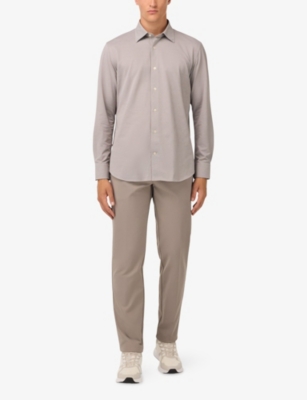 Boggi Mens Taupe Closed-collar Regular-fit Cotton-blend Jersey Shirt Xxl In Neutral