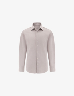 Boggi Mens Taupe Closed-collar Regular-fit Cotton-blend Jersey Shirt Xxl In Neutral
