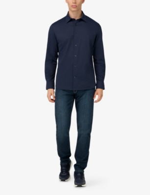 Boggi Mens Navy Blue Closed-collar Regular-fit Cotton-blend Jersey Shirt In Blue