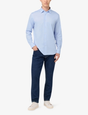 Boggi Mens Light Blue Closed-collar Regular-fit Cotton-blend Jersey Shirt In Blue