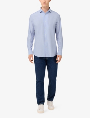 Boggi Mens Light Blue Closed-collar Regular-fit Cotton-blend Jersey Shirt In Blue