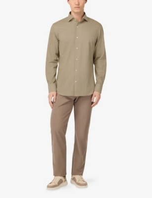 Boggi Mens Beige Closed-collar Regular-fit Cotton-blend Jersey Shirt Xxl In Brown