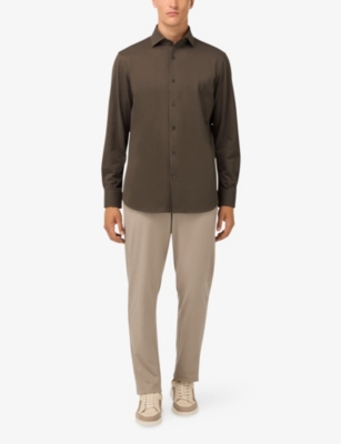 Boggi Mens Brown Regular-fit Japanese Jersey Polo Shirt In Brown
