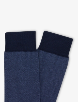 Boggi Milano Ens Navy Blue Oxford Stretch-cotton Socks In Blue