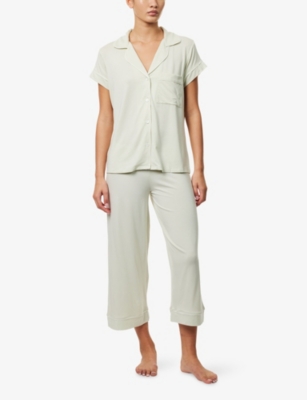 Eberjey Womens Gisele Short-sleeve Cropped Modal-jersey Pyjama Set Mint Cream / Ivory In Neutral