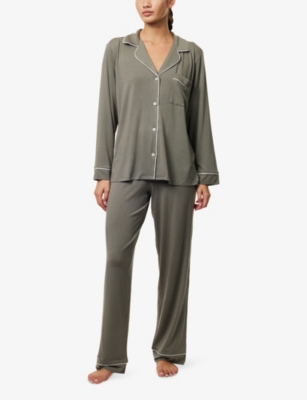 Eberjey Womens Gisele Long-sleeve Modal-jersey Pyjama Set Smokey Olive/ivory In Gray