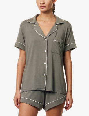 Eberjey Womens Gisele Short-sleeve Modal-jersey Pyjama Set Smokey Olive/ivory In Gray