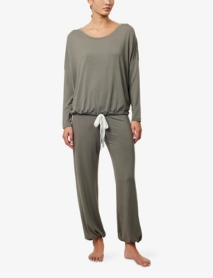 Eberjey Womens Gisele Slouchy Modal-jersey Pyjama Set Smokey Olive/ivory In Gray