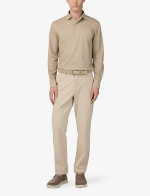 BOGGI MILANO: Bowling-Collar Long-Sleeve Cotton-Blend Polo Shirt