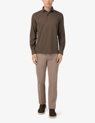 BOGGI MILANO: Long-Sleeved Cotton-Blend Polo Shirt